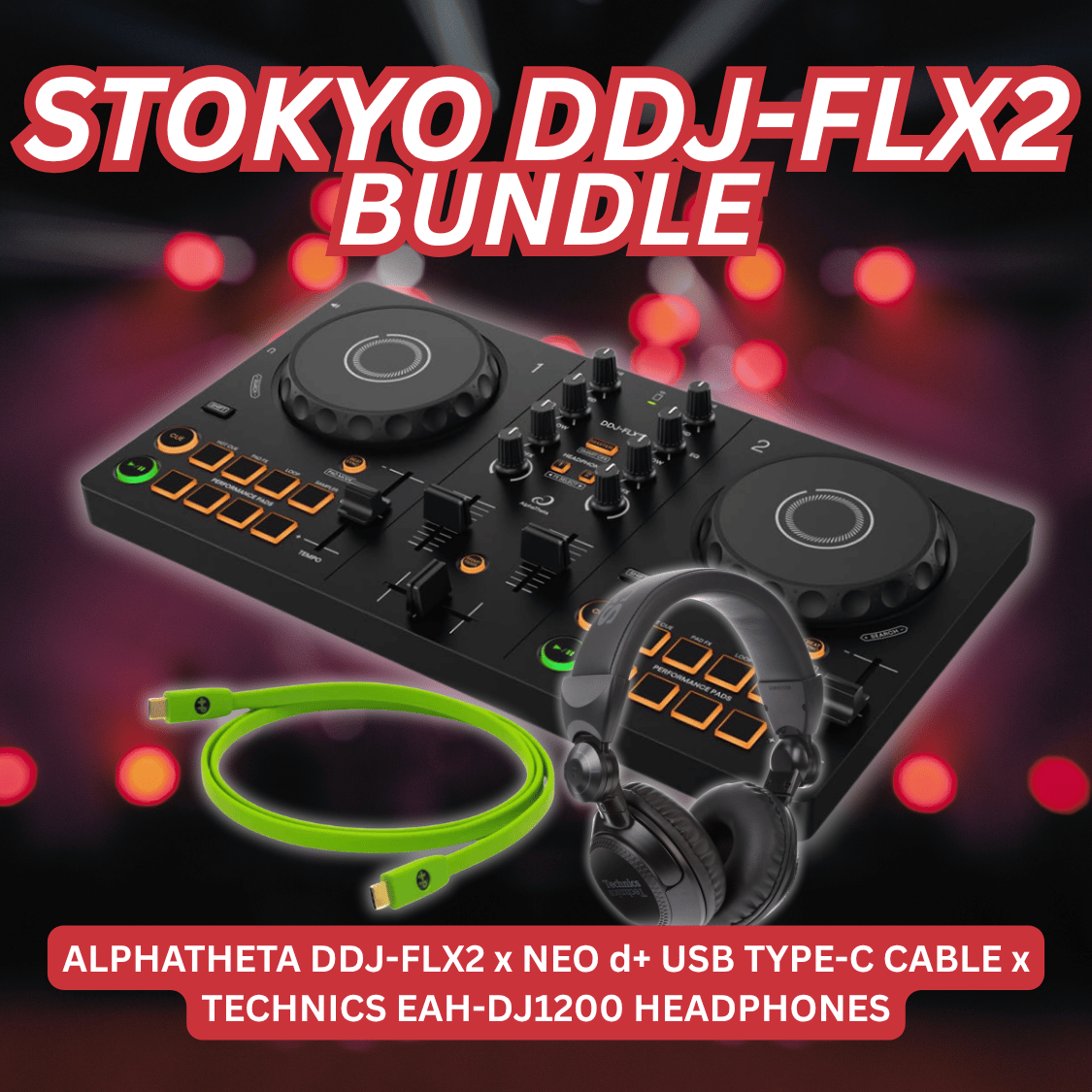 STOKYO DDJ-FLX2 Starter Kit — Everything You Need to Start DJing (Controller + Headphones + Cable)
