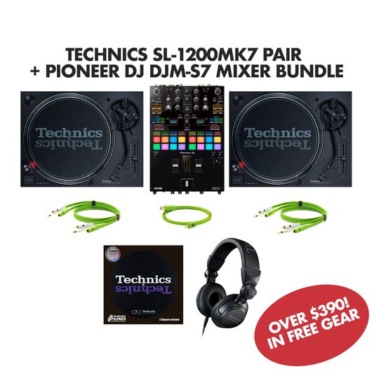 Technics SL-1200MK7 + Pioneer DJ DJM-S7 Bundle with FREE Technics Headphones Cables + Slipmats