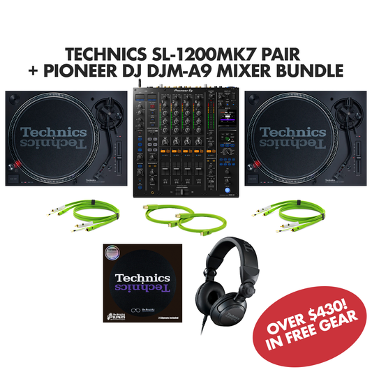 Technics SL-1200MK7 + Pioneer DJ DJM-A9 Bundle with FREE Technics Headphones Cables + Slipmat